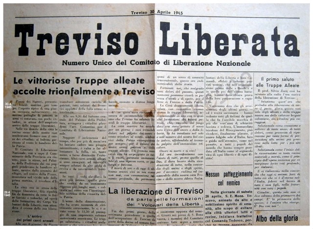 Resistenza - ''Treviso Liberata'', numero unico del CLN - Liberazione di Treviso 1945, testata giornale del CLN